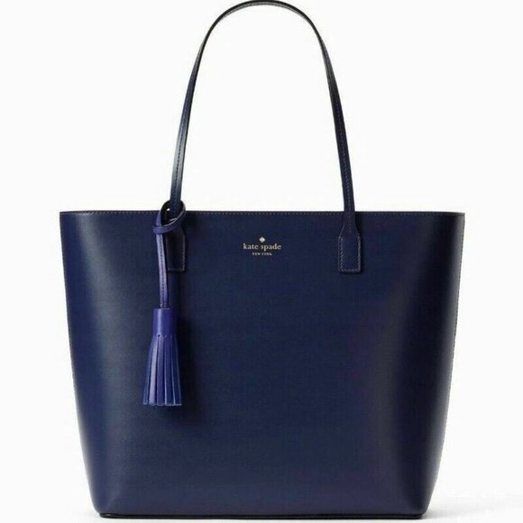 Kate Spade Karla Blue Sapphire Smooth Leather Tote Wright w/Zipper EUC - Picture 1 of 10
